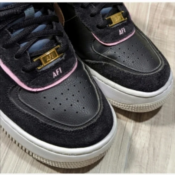 Women's NIKE Air Force 1 "SHADOW" Size 8.5 Black Leather Low Top Sneakers - Picture 9 of 12